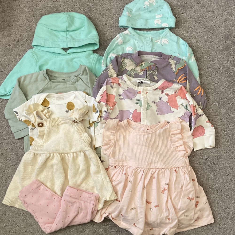 10-pc Bundle assorted pastel baby girl clothes, Sz 3M.